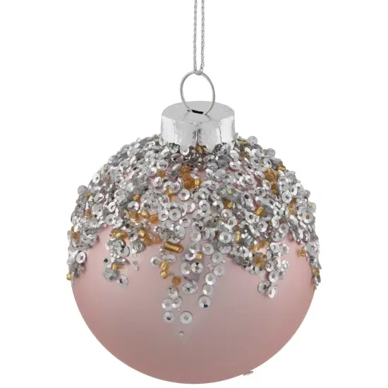Northlight 4ct Pink Beaded and Sequined Glass Ball Christmas Ornament Set 2.75" (70mm) {7}
