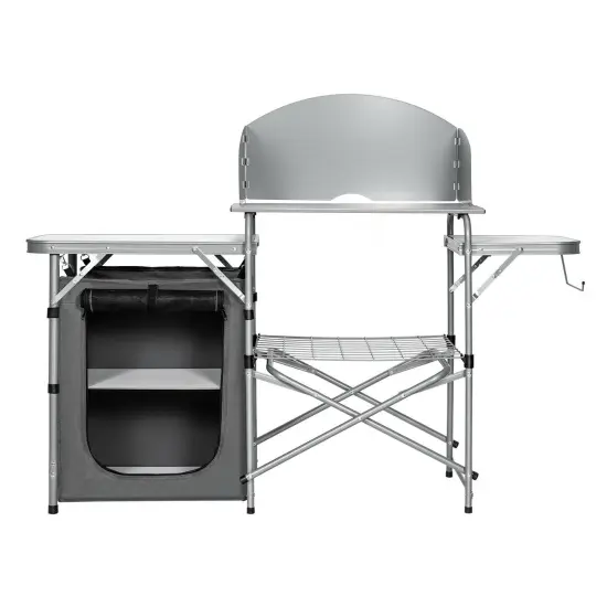 Fold-able Outdoor BBQ Portable Grilling Table With Windscreen Bag Grey {7}