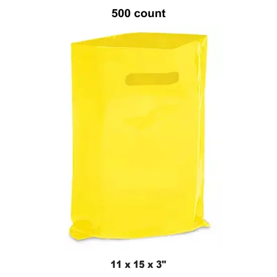Custom Die Cut Handle Bags for 11 x 15 x 3" Yellow {1}