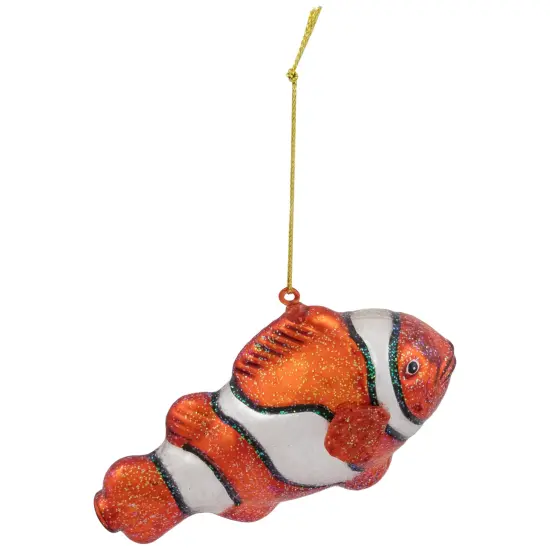 Northlight Glittered Clown Fish Glass Christmas Ornament- 4.75" - Orange and White {3}