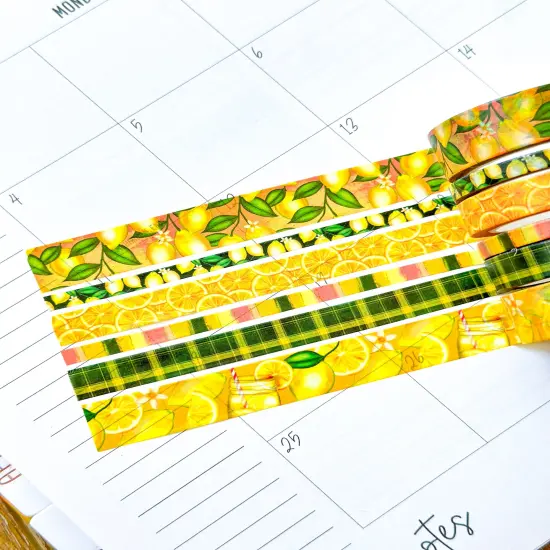 Summer Lemonade Green & Yellow Lemons Washi Tape Set August 2024 - W113 {5}