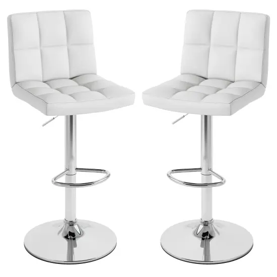 Set of 2 Square Swivel Adjustable PU Leather Bar Stools with Back and Footrest Brown {7}