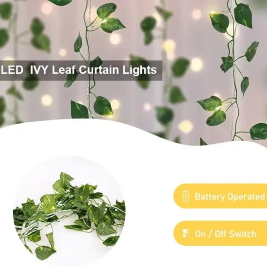 66LED IVY Leaf Curtain 1M(W) x 1.6M(L) 6 Strands Warm White Battery Operated warm white {6}