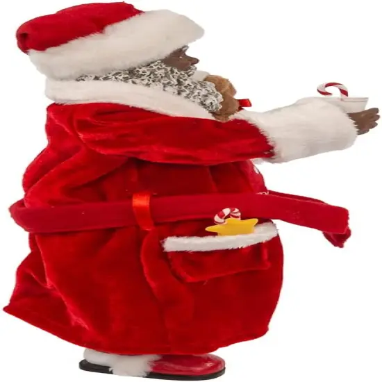 10.5" African American Santa in Pajamas and Robe – Unique Christmas Figurine {3}