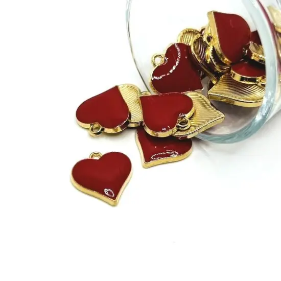 1, 4, 20 or 50 Pieces: Red Enamel Heart Charms {1}