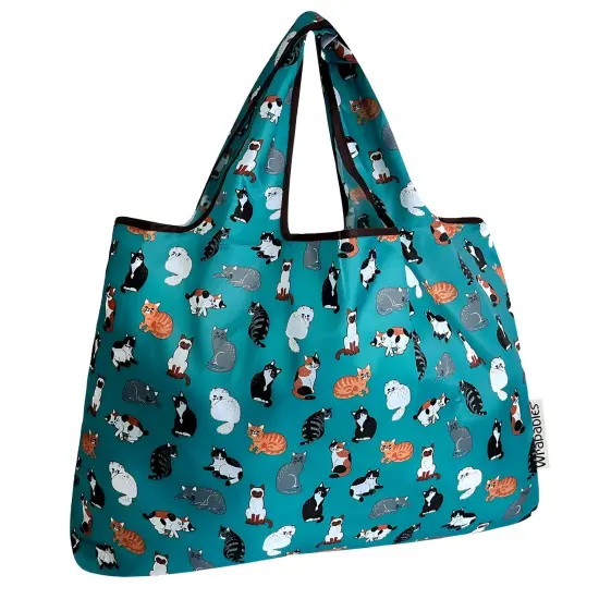 Wrapables Large Foldable Tote Nylon Reusable Grocery Bags, Kitties Everywhere {1}