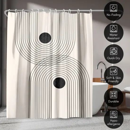 Americanflat 71" x 74" Shower Curtain, Black Geometrical Line Art 2 by Tetyana Karankovska {4}