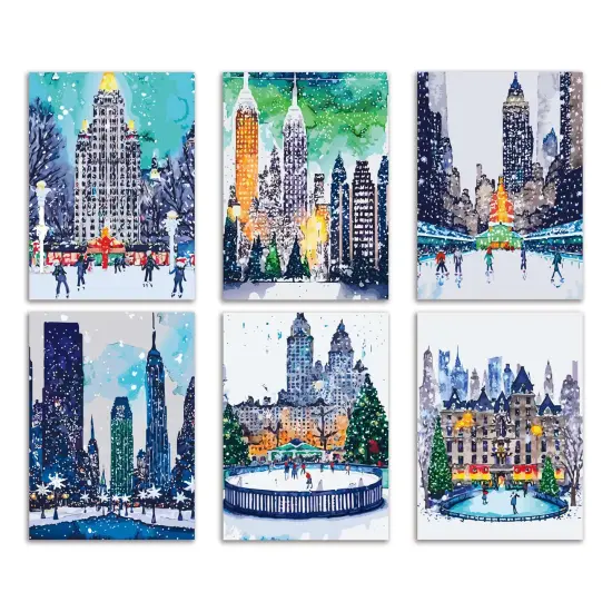 New York City Christmas Greeting Cards Boxed Set of 24 Holiday Notecards Featuring Iconic NYC Scenes, Ice Rinks, and Rockefeller Tree, Perfect for Festive Wishes {1}