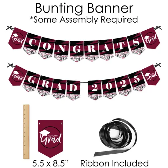 Big Dot of Happiness Maroon Grad - Best is Yet to Come - Banner and Photo Booth Decor - 2025 Burgundy Grad Party Supplies Kit - Doterrific Bundle {6}