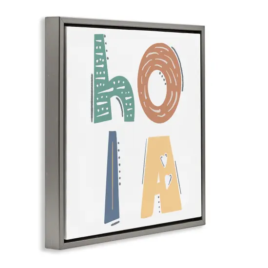 Stupell Industries Hola con Tipograf&iacute;a Divertida Framed Floater Canvas Wall Art Gray Floater Frame {3}