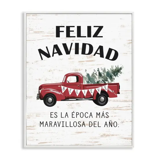 Stupell Industries Feliz Navidad Camioneta Roja Framed Giclee Art White Framed {1}