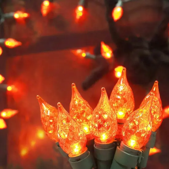 70 LED C5 Diamond-Cut Glass Bulbs, Orange Halloween Lights Outdoor {5}