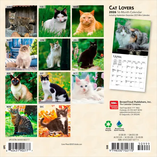 Cat Lovers | 2026 7 x 14 Inch (Hanging) Monthly Mini Wall Calendar {1}