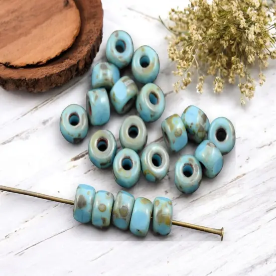20g 3 Cut Blue Turquoise Travertine 2/0 Matubo Beads {2}