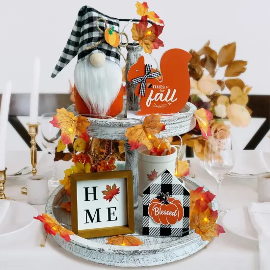 Fall Decor Fall Gnome Tiered Tray Decorations Set {4}