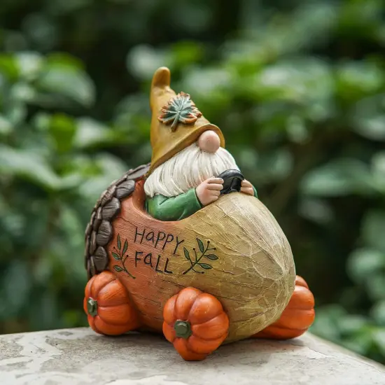Fall Gnome Pumpkin Resin Statue Figurine - Pine Cone & Gnome {4}