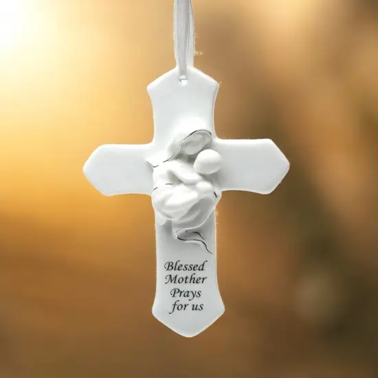 Ceramic Mother & Child on Cross Wall Decor, Religious Gift, Religious Decor, Gift for Her {1}
