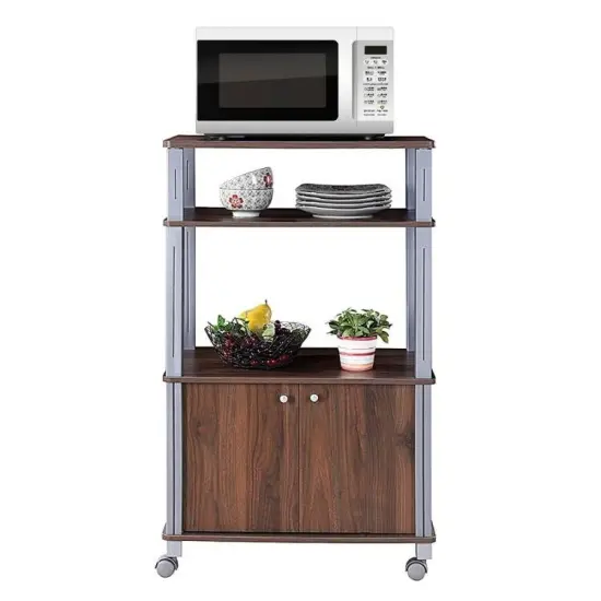 3 Tier Kitchen Storage Cart with Wheels Microwave Stand with Shelves and 2-Door Cabinet Brown {1}