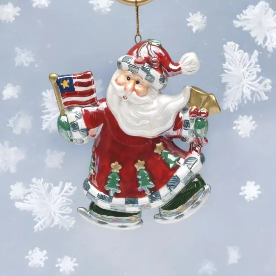 Ceramic Santa Claus Holding American Flag Ornament, Christmas Decor, Patriotic Christmas Tree, Gift for Her, Gift for Mom {1}
