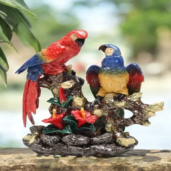 Ceramic Parrot Birds Statue, Bird Watcher Gift, Centerpiece Decor {1}