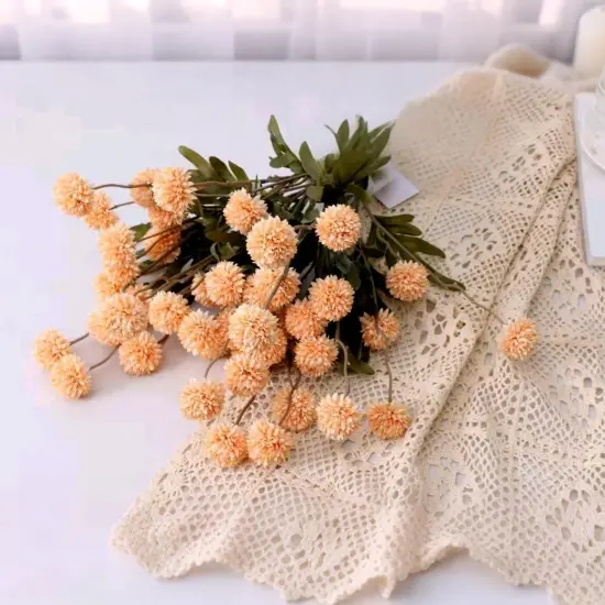 6 Pcs Fall Artificial Pompon Mum Flowers (Beige) {3}