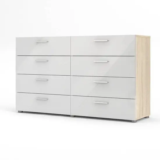 Modern 8-Drawer Double Dresser for Bedroom Storage with Metal Hardware and Foil Finish White & Oak {1}