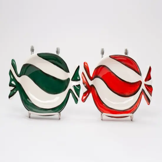 Ceramic Peppermint Candy Dish Set of 2 - Red And Green, Christmas Decor, Kitchen Decor, Gift for Her, Gift for Mom {3}