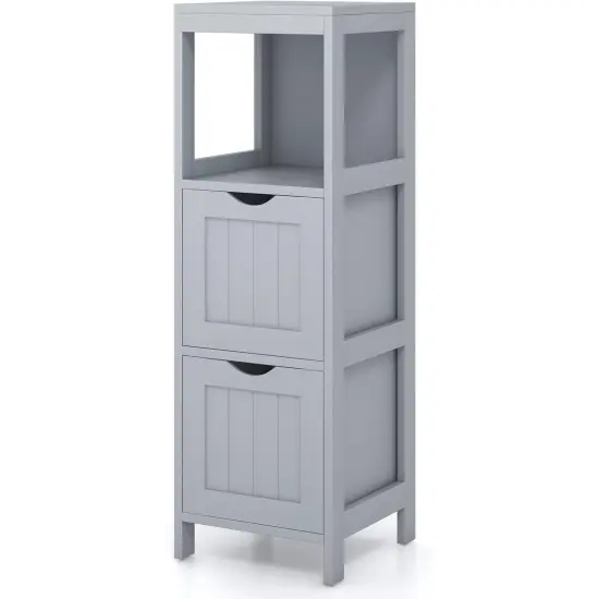 Modern Freestanding 2-Drawer Bathroom Floor Cabinet with Open Storage Shelf and Foot Pads Grey {1}