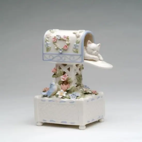 Ceramic Cat Sleeping in Mailbox Playing "Memory", Cat Lover Gift, Gift for Her {2}