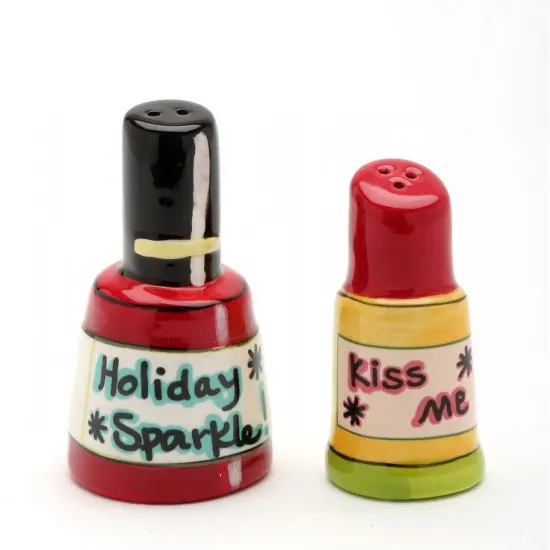Ceramic Christmas Theme Nail Polish & Lipstick Salt and Pepper Shakers, Christmas Decor, Gift for Her {3}