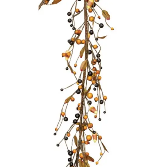 4-Foot Candy Corn Autumn Garland with Faux Leaves and Hand-Wrapped Berry Accents {1}