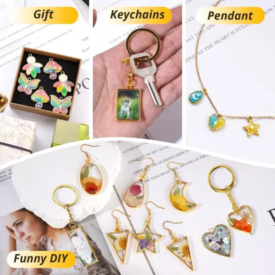 LET'S RESIN 172 pcs Open Bezels for Resin, 2 Size 36 Styles of Gold Hollow Frame Pendants Bezels with 100pcs Jump Rings, Unique Resin Bezels for Jewelry Making, Necklaces Earrings Making Supplies {5}