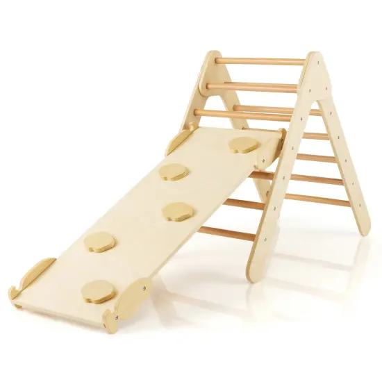 3-in-1 Wooden Climbing Triangle Set Triangle Climber with Ramp Multicolored {8}