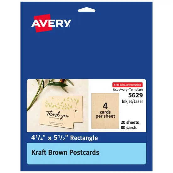 Avery Kraft Brown Postcards, 4.25" x 5.5", Laser/Inkjet, 80 Printable Postcards, Also Great for Thank You Cards and Invitations (5629) {1}