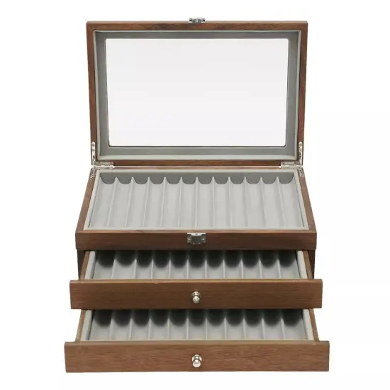 Walnut Wood Fountain Pen Display Organizer Storage Collector Box 34 Slots {2}