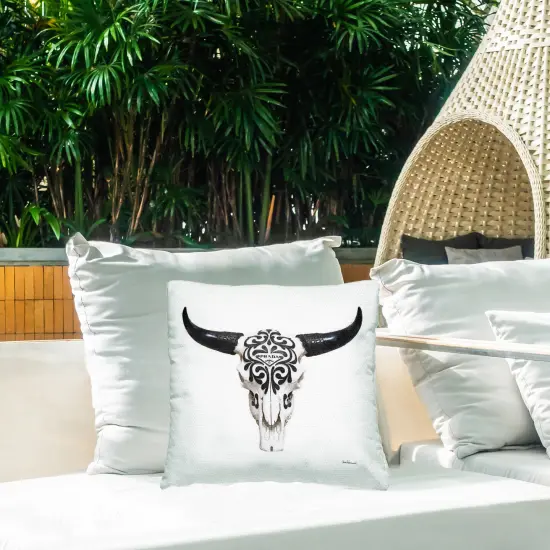 Fashion Brand Cow Skull Outdoor Printed Pillow Design by Amanda Greenwood, 18 x 7 x 18 {2}