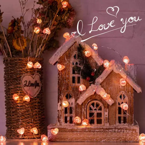 Valentine&rsquo;s Day Fairy String Lights - 10.5 ft 30 LED Pink Heart Battery Operated Fairy Lights with Timer and Remote, Twinkle Heart Lights for Wedding DIY Indoor Christmas Gift Valentine's Day {2}