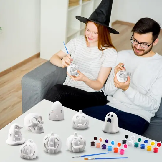 8 Set DIY Ceramic Halloween Lanterns Figurines Paint Craft Kit {4}
