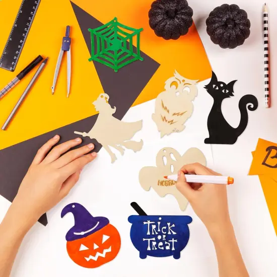 Halloween Crafts 60PCS Halloween Wooden Slices DIY {4}