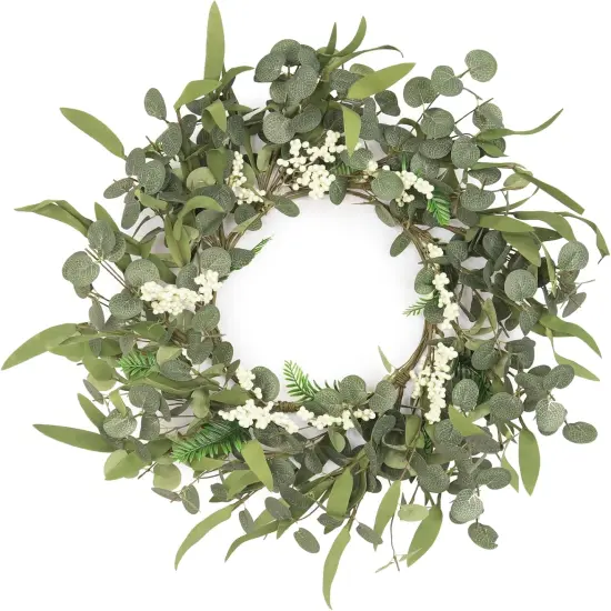 Eucalyptus Wreath, 21 Inch Artificial Wreaths for Front Door with Berries & Green Leaves, Spring {5}