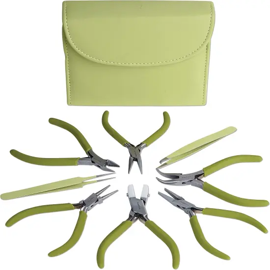 The Beadsmith Fashion Color Pliers &ndash; Slimline Color-Coordinated Tools &ndash; Matching Clutch in Beige &ndash; Jewelry Making Supply Kit to Create Necklaces, Bracelets, Earrings & More Light olive {1}