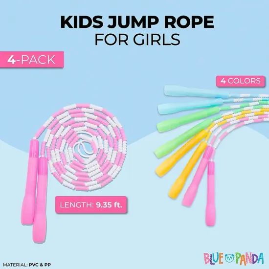 BLUE PANDA 4 Pack Beaded Jump Rope for Kids Ages 5-14 &ndash; Starter Skipping Rope for Fitness Girls Exercise Workouts (4 Colors, 9.2 Feet) {2}
