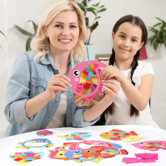 24 Pcs Under The Sea Fish Suncatcher Craft Kit Tropicial Fish Shaped Suncatcher Summer Craft Kit Window DIY Tissue Paper Decoration {4}