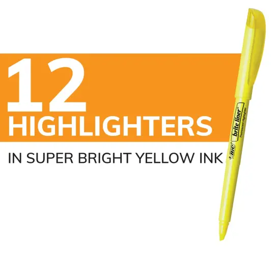 BIC Brite Liner Highlighters, Chisel Tip, 12-Count Pack of Yellow Highlighters, Ideal Highlighter Set for Organizing and Coloring {3}