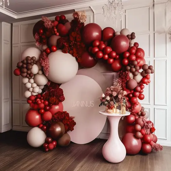 Red Balloon Garland Kits - Double Stuffed Red Balloons Arch Different Sizes 18In 12In 5In Translucent Wine Red Balloon Arch {4}