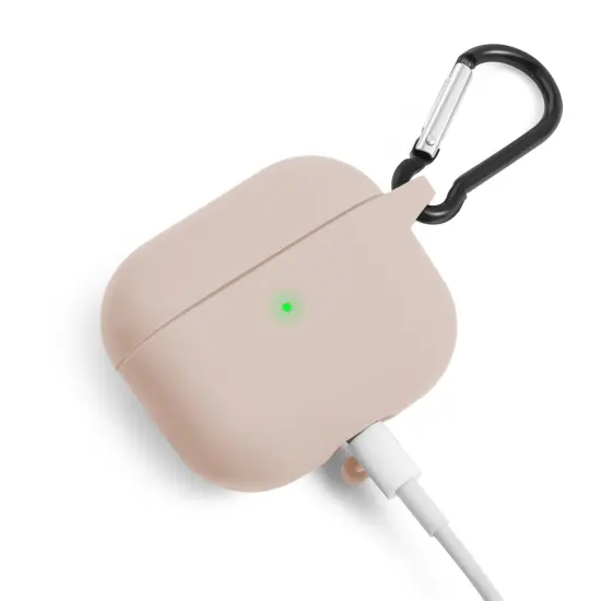 Insten Silicone Case Compatible with Airpods 3 3rd Gen 2021 Earbuds Protective Cover, Front LED Visible, with Carrying Keychain for Girls Women Boys Men, Sand Pink {6}