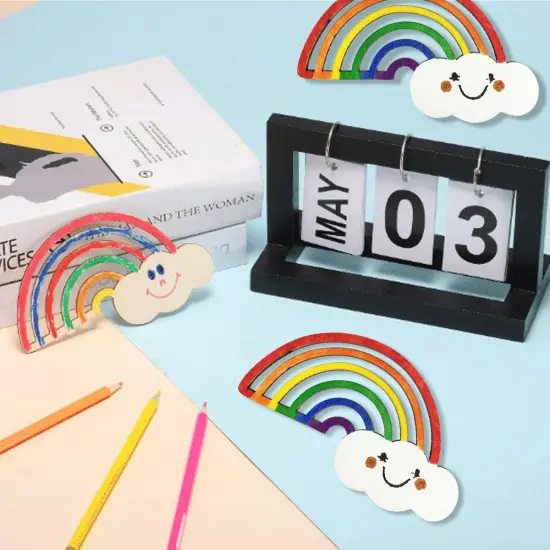 30 Pieces Rainbow Wood DIY Crafts Unfinished Wooden Cutouts Wood Discs Slices for Kid's DIY Projects Spring Summer Christmas Party Decorations (3.9 x 2.4 x 0.1 in) {4}