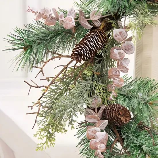Frosted Pine Eucalyptus Wreath with Pinecones for Winter Door Decor 22in {2}