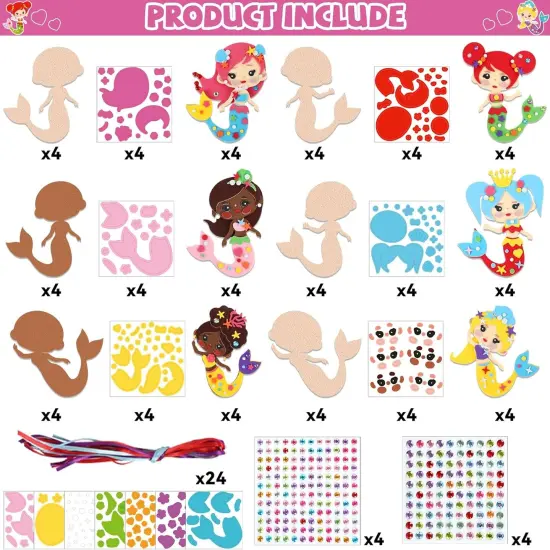 412pcs Mermaids Foam Crafts Kit for Kids 24 Sets Mermaid Foam Sticker Arts Christmas Gift with Magnet Summer Craft {2}