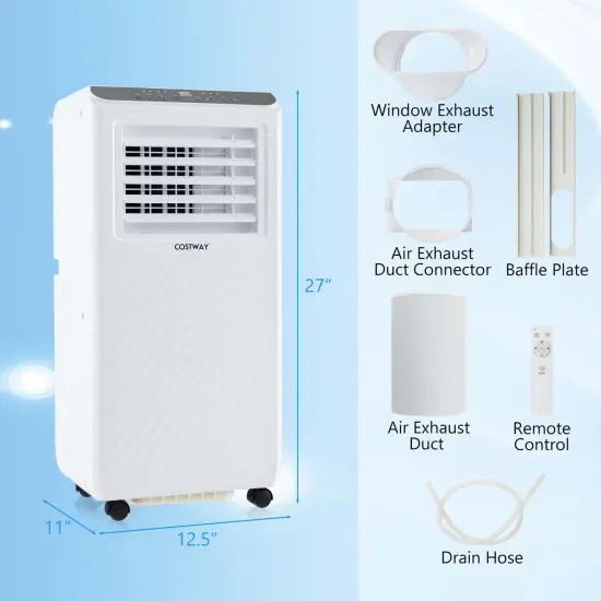 Costway 6500 BTU(10000 BTU ASHRAE) Portable Air Conditioner 3 -in-1 Air Cooler Dehumidifier Fan 24H Timer {3}